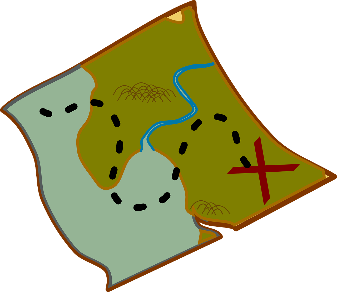 This is an image of a cartoon map showing a route leading to a red 'X marks the spot.'